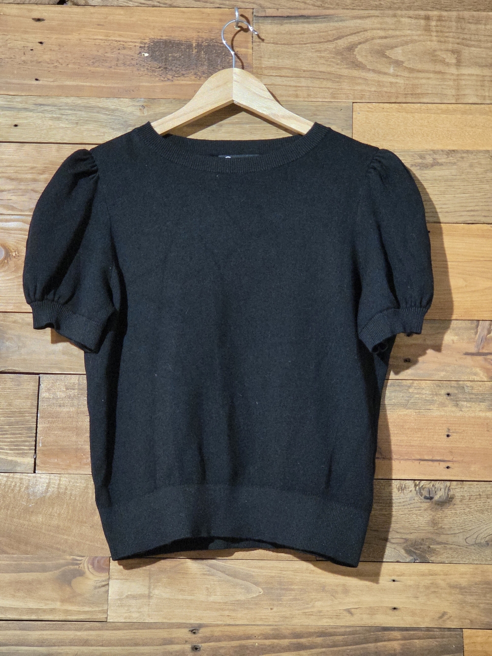 Pretty Garden Black Puff Sleeve Fine Knit Top Office Crew Neck Size M Preppy